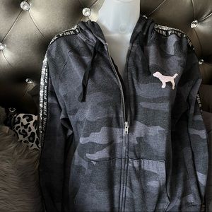 Victoria Secret Pink Grey Camo Sequin Full Zip Hoodie